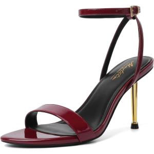 image:imageMostrin Strappy Heels for Women Lace Up Ankle Strap Round Open Toe Stiletto High Heels Womens Heeled Sandals for Prom Party DailyBurgundy08