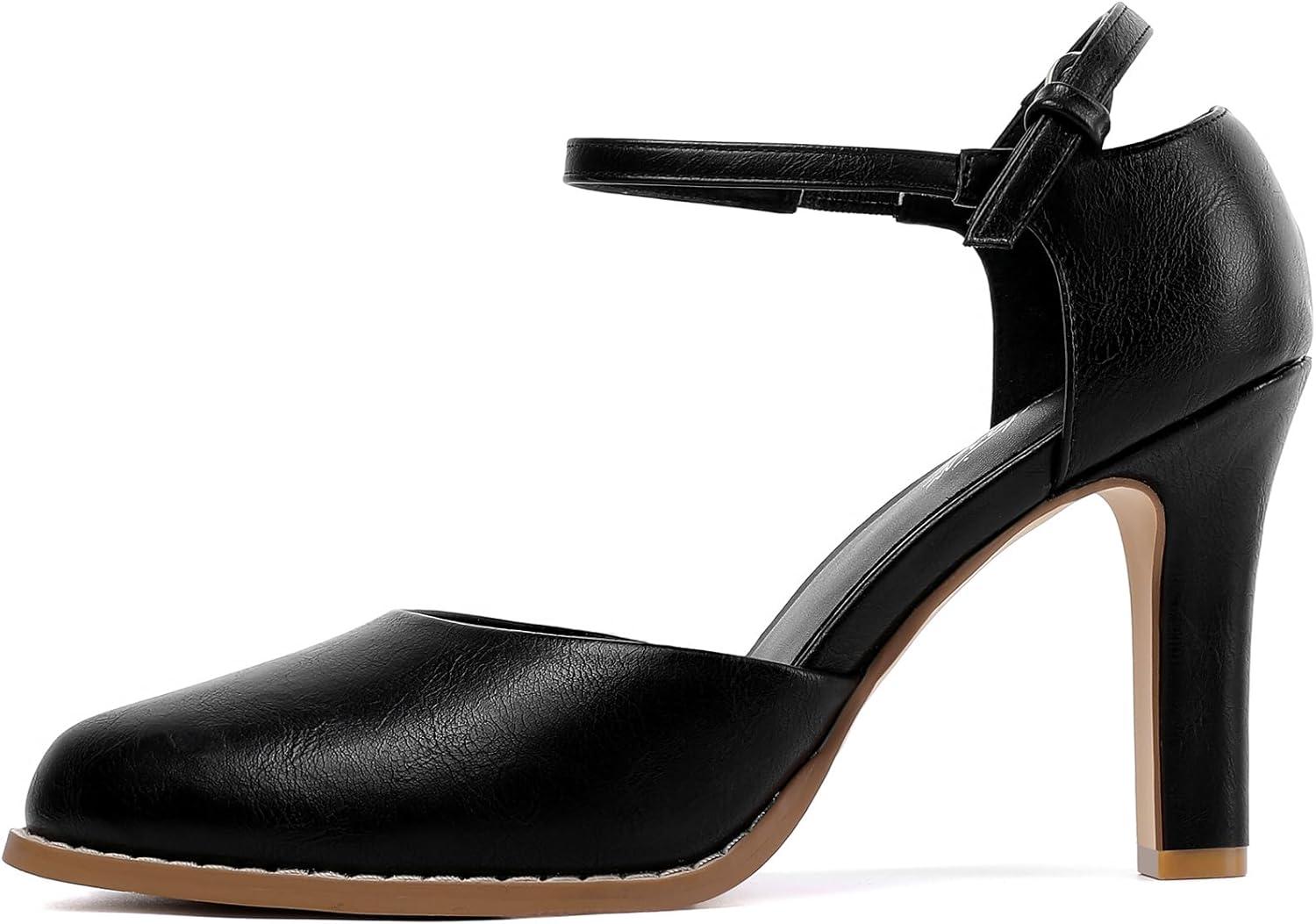 image:imageMostrin Closed Toe Chunky High Heels Comfortable Dress Shoes for Women Pumps Vintage Heels Dressy Wedding Party Formal Office Business DOrsay Pumps ShoesBlack