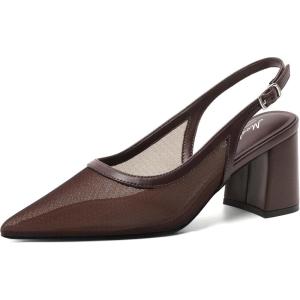 image:imageMostrin Block Slingback Heels for Women Pointed Closed Toe Chunky Heels Office Work Shoes Womens Pumps for Business CasualDark Brown Mesh