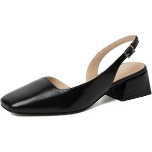 image:imageMostrin Black Chunky Low Heels for Women DOrsay Slingback Block Heel Pumps Closed Square Toe Mary Jane Dress Shoes for Work Office Daily Wedding