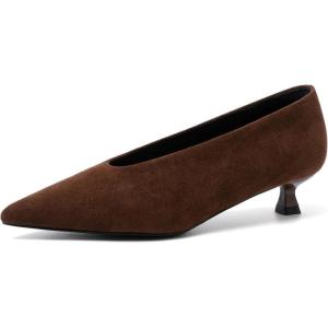 image:imageMostrin Kitten Heels for Women Pointed Closed Toe Heels Low Pumps Shoes for Party Work OfficeEspresso Suede