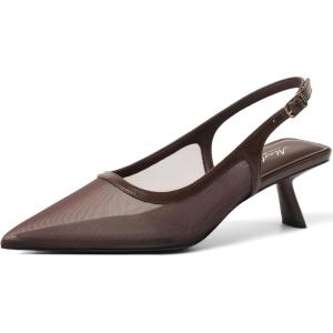 image:imageMostrin Kitten Heels for Women Pointed Toe Pumps Patent Leather Low Heel Slingback Heels with Buckle Dress Shoes for Dating Party WorkingDarkbrown Mesh 06