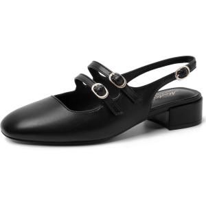 image:imageMostrin Mary Jane Shoes Women Slingback Chunky Low Heels for Women Closed Rounded Toe Ankle Strap Pumps Daily Wedding Party Dress ShoesBlackpu