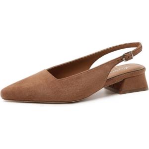 image:imageMostrin Womens Chunky Low Heels DOrsay Slingback Block Heel Pumps Closed Square Toe Dress Shoes for Work Office Daily WeddingBrown Suede 03