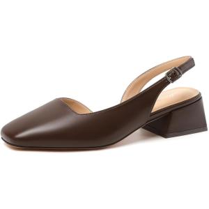 image:imageMostrin Womens Chunky Low Heels DOrsay Slingback Block Heel Pumps Closed Square Toe Dress Shoes for Work Office Daily WeddingChoc Brown 02