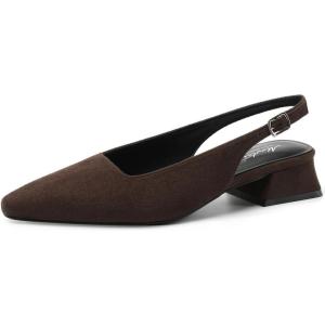 image:imageMostrin Womens Chunky Low Heels DOrsay Slingback Block Heel Pumps Closed Square Toe Dress Shoes for Work Office Daily WeddingDarkbrown Suede 03