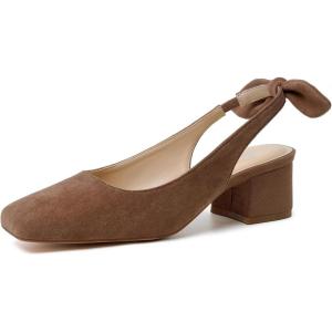 image:imageMostrin Womens Chunky Low Heels DOrsay Slingback Block Heel Pumps Closed Square Toe Dress Shoes for Work Office Daily WeddingLightcoffee 05