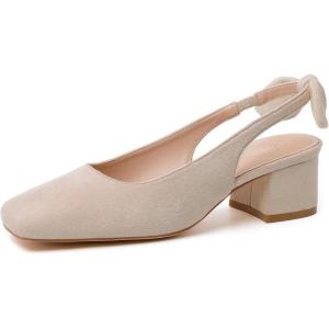 image:imageMostrin Womens Chunky Low Heels DOrsay Slingback Block Heel Pumps Closed Square Toe Dress Shoes for Work Office Daily WeddingNude 05