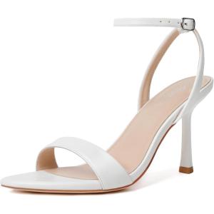 image:imageMostrin Strappy Heels for Women Lace Up Ankle Strap Round Open Toe Stiletto High Heels Womens Heeled Sandals for Prom Party DailyWhite 06