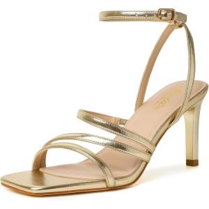 image:imageMostrin Womens Sandals Strappy Heels for Women Ankle Strap Lace Up Heels Square Open Toe Heels Tie Up Stiletto High Heeled Sandals for Prom Party Daily WearGold09