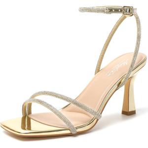 image:imageMostrin Womens Sandals Strappy Heels for Women Ankle Strap Lace Up Heels Square Open Toe Heels Tie Up Stiletto High Heeled Sandals for Prom Party Daily WearSparkling Gold07