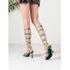 image:imageMostrin Womens Sandals Strappy Heels for Women Lace Up Square Open Toe Heels Tie Up High Heeled Sandals for Prom Party Daily WearDark Green