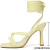 image:imageMostrin Womens Sandals Strappy Heels for Women Lace Up Square Open Toe Heels Tie Up High Heeled Sandals for Prom Party Daily WearYellow
