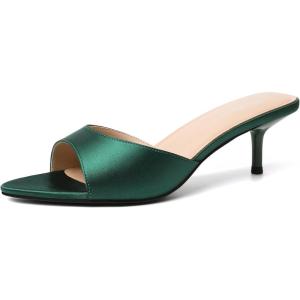 image:imageMostrin Kitten Heels for Women Pointed Toe Vintage Mules Heels Sexy Slip on Stiletto Backless Sandals for Party Wedding DailyGreen