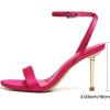 image:imageMostrin Strappy Heels for Women Lace Up Ankle Strap Round Open Toe Stiletto High Heels Womens Heeled Sandals for Prom Party DailyHot Pink Satin08