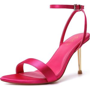 image:imageMostrin Strappy Heels for Women Lace Up Ankle Strap Round Open Toe Stiletto High Heels Womens Heeled Sandals for Prom Party DailyHot Pink Satin08