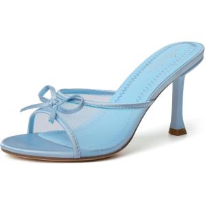image:imageMostrin Kitten Heels for Women Round Toe Heels With Bow Vintage Mules Sexy Slip on Stiletto Backless Sandals for Party DailyLight Blue