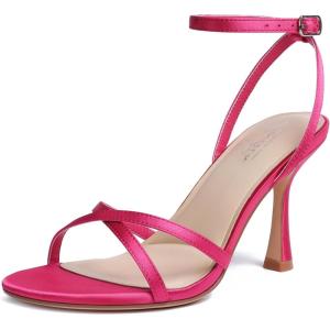 image:imageMostrin Strappy Heels for Women Lace Up Ankle Strap Round Open Toe Stiletto High Heels Womens Heeled Sandals for Prom Party DailyHot Pink Satin