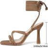 image:imageMostrin Womens Sandals Strappy Heels for Women Lace Up Heels Tie Up High Heeled Sandals for Prom Party Wedding Daily WearLight Brown Suede