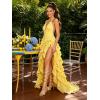 image:imageMostrin Womens Sandals Strappy Heels for Women Lace Up Heels Tie Up High Heeled Sandals for Prom Party Wedding Daily WearYellow