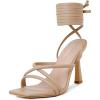 image:imageMostrin Womens Sandals Strappy Heels for Women Lace Up Heels Tie Up High Heeled Sandals for Prom Party Wedding Daily WearNude