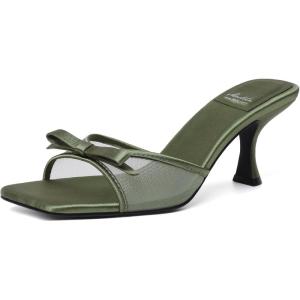 image:imageMostrin Kitten Heels for Women Round Toe Heels With Bow Vintage Mules Sexy Slip on Stiletto Backless Sandals for Party DailyGreen03