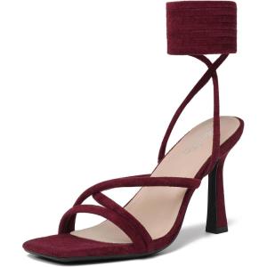 image:imageMostrin Womens Sandals Strappy Heels for Women Lace Up Heels Tie Up High Heeled Sandals for Prom Party Wedding Daily WearBurgundy Suede