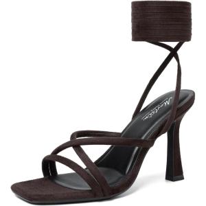 image:imageMostrin Womens Sandals Strappy Heels for Women Lace Up Heels Tie Up High Heeled Sandals for Prom Party Wedding Daily WearDark Brown Suede