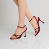 image:imageMostrin Strappy Heels for Women Lace Up Ankle Strap Round Open Toe Stiletto Heels Womens Heeled Sandals for Prom Party DailyBurgundy