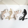 image:imageMostrin Strappy Heels for Women Lace Up Ankle Strap Round Open Toe Stiletto Heels Womens Heeled Sandals for Prom Party DailySilver