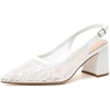 image:imageMostrin Block Slingback Heels for Women Pointed Closed Toe Chunky Heels Office Work Shoes Womens Pumps for Business CasualWhite Lace