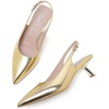 image:imageMostrin Kitten Heels for Women Pointed Toe Pumps Patent Leather Low Heel Slingback Heels with Buckle Dress Shoes for Dating Party WorkingGold 06