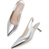 image:imageMostrin Kitten Heels for Women Pointed Toe Pumps Patent Leather Low Heel Slingback Heels with Buckle Dress Shoes for Dating Party WorkingPatentsilver 06