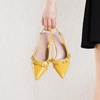 image:imageMostrin Kitten Heels for Women Pointed Toe Pumps Patent Leather Low Heel Slingback Heels with Buckle Dress Shoes for Dating Party WorkingYellow