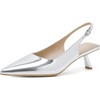 image:imageMostrin Kitten Heels for Women Pointed Toe Pumps Patent Leather Low Heel Slingback Heels with Buckle Dress Shoes for Dating Party WorkingPatentsilver 06
