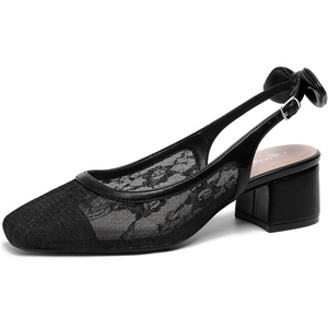 image:imageMostrin Womens Chunky Low Heels DOrsay Slingback Block Heel Pumps Closed Square Toe Dress Shoes for Work Office Daily WeddingBlack Lace 05