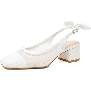image:imageMostrin Womens Chunky Low Heels DOrsay Slingback Block Heel Pumps Closed Square Toe Dress Shoes for Work Office Daily WeddingWhite Lace 05