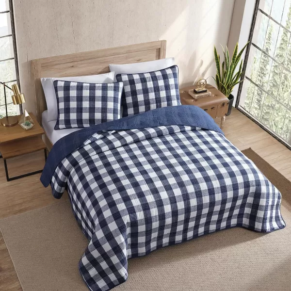 Eddie Bauer King Quilt Set Cotton Reversible Bedding with Matching Shams Home Decor for All Seasons Lakehouse Plaid Light Grey KingBlue