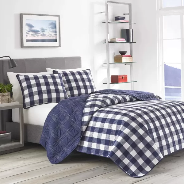 Eddie Bauer King Quilt Set Cotton Reversible Bedding with Matching Shams Home Decor for All Seasons Lakehouse Plaid Light Grey KingBlue