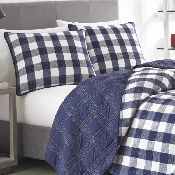 Eddie Bauer King Quilt Set Cotton Reversible Bedding with Matching Shams Home Decor for All Seasons Lakehouse Plaid Light Grey KingBlue