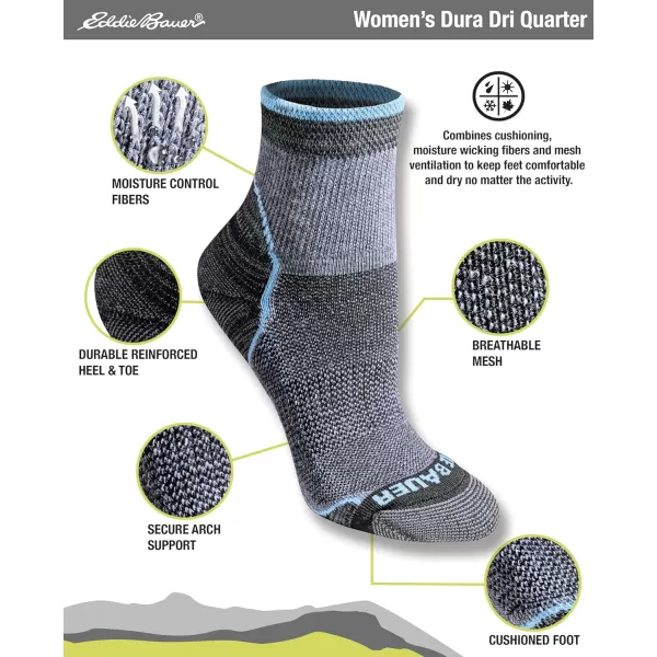 Eddie Bauer Womens Dura Dri Moisture Control 6Pair Quarter SocksCharcoal Assorted Fr 6 Pairs