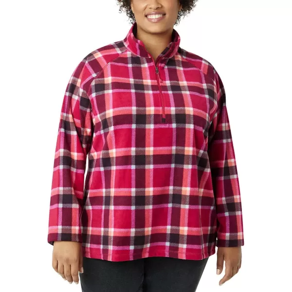 Eddie Bauer Womens Ultra Soft Fleece 14 Zip Long Sleeve Pullover TopDark Berry Plaid