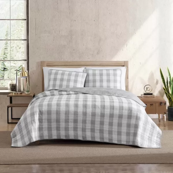 Eddie Bauer King Quilt Set Cotton Reversible Bedding with Matching Shams Home Decor for All Seasons Lakehouse Plaid Light Grey KingLight Grey