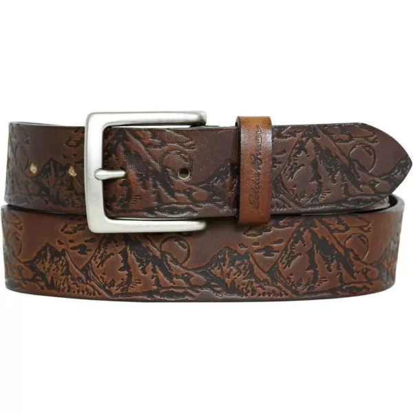 Eddie Bauer Mens Casual Leather Belt with Metal BuckleTan Debossed Adventure