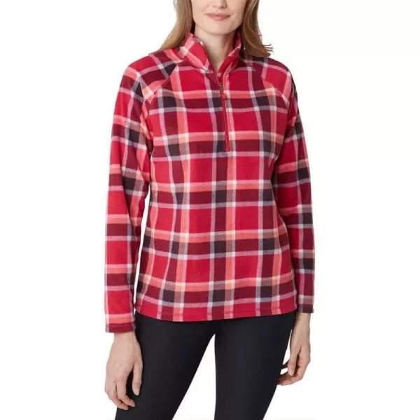 Eddie Bauer Womens Ultra Soft Fleece 14 Zip Long Sleeve Pullover TopDark Berry Plaid