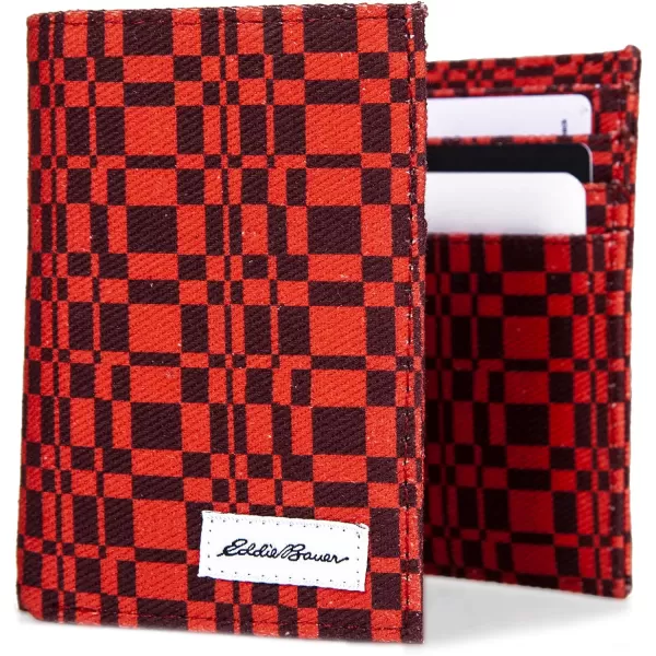 Eddie Bauer Men Signature Trifold Wallet Available Cotton Canvas Or Ripstop NylonCanvas Print  Red