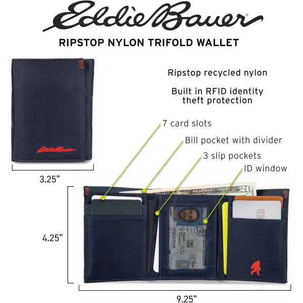 Eddie Bauer Men Signature Trifold Wallet Available Cotton Canvas Or Ripstop NylonRipstop Nylon  Black