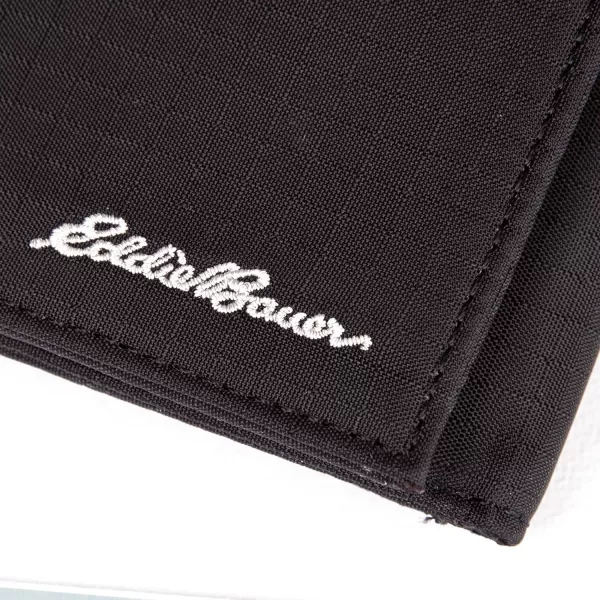 Eddie Bauer Men Signature Trifold Wallet Available Cotton Canvas Or Ripstop NylonRipstop Nylon  Black