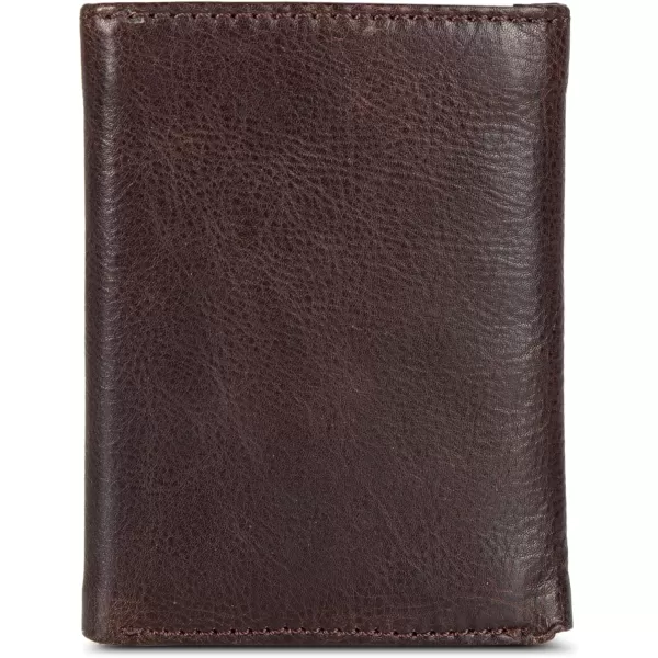 Eddie Bauer Mens Signature Logo Leather Trifold Wallet with 6 Card Slots and RFID ProtectionBrown