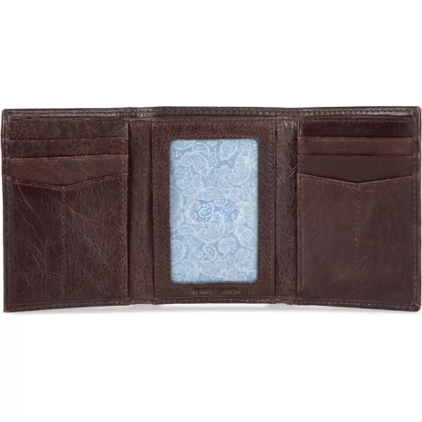 Eddie Bauer Mens Signature Logo Leather Trifold Wallet with 6 Card Slots and RFID ProtectionBrown